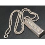Silver Rope-Link Necklace with Silver Hallmark Bar Pendant. 56cm and 4cm. 40g