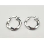 14K White Gold Twist Hoop Earrings. 2g