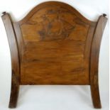 Vintage Decorated Wooden Single Bed Headboard. Stained Pine wood, carved ship decoration. 120 114cm