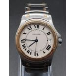 Cartier stainless steel automatic watch, round face Roman numerals and two-tone (bi-metal) strap,