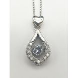 Sterling silver Stone Set Heart and Pearl Shape Pendant Necklace. 18 inches in presentation box.
