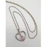 Sterling Silver Stone Set Heart Shape Pendant Necklace. 18 inch in presentation box.