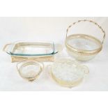 Four Piece Silver Plate Food Serving Set. Beautiful Ornate and Pierced Decoration. Quality glass