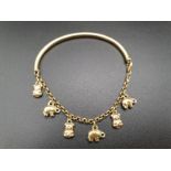 18K Yellow Gold Half-Moon Charm Bracelet. Six animal charms. 8.02g