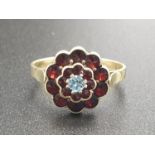 14k Yellow Gold Aquamarine and Garnet Ring. 3.22g Size N.