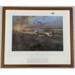 a framed print of the famous Damnbusters Lancaster Bombers in flight. 67 x 55cms