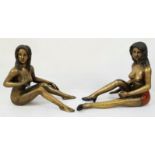 Two Vintage Bronze Statues of Topless Ladies. All done in the best possible taste. 35cm length by