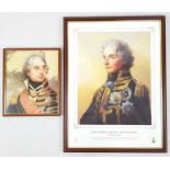 One Vintage Framed and Glazed Portrait of Lord Nelson by Sir William Beechey. 12.5 x 10.5 inches.