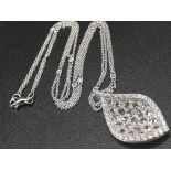 18k white gold diamond pendant on chain, weight 8g and approx 2ct diamonds in total, chain is 41cm