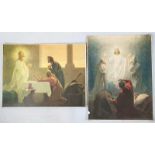 Two Vintage Religious Gebhard Fugal Prints. Mounted on board. One has a slight tear to bottom