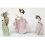 Three Lladro Young Lady Figurines - 25cm tallest piece.