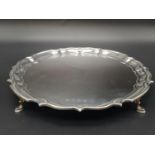 Antique Georgian Silver Footed Tray. Decorative embossing around edge. Birmingham 1860 Hallmark.