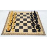 Vintage Chess Set Pieces in Original Slide-Open Wooden Box with original Chess Board.