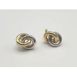 14K Yellow and White Gold Stud knot Earrings. 4.5g