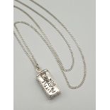 STERLING SILVER LITTLE PRAYER BOX PENDANT & CHAIN. 4.4G