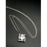 Sterling Silver Stone Set Pendant Necklace on Sterling Silver Chain in a presentation box. 42cm. 5g