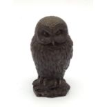 Vintage Ebony Owl Metal Figurine. 10cm.