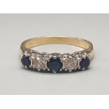 18k Yellow Gold Diamond and Sapphire Ring. Size P. 3.7g.