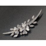 18k white gold diamond brooch set with approx 2.47ct diamonds, weight 9.5g and 7cm long approx