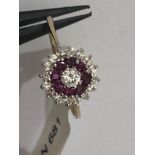9k yellow gold ring with rubies and cz; 1.67g; size L1/2