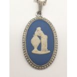 Rare Vintage Wedgwood Sterling Silver Cameo Pendant Necklace. 18" Length.