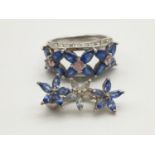 Silver Bluestone Ring- Size S and a Silver Bluestone Brooch - 2cm. Total weight - 9.68g