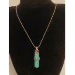 Silver and turquoise chunky pendant mounted on a silver bead chain, chain 50 cm long and turquoise