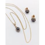 Beautiful 9K Yellow Gold Sapphire and Diamond Necklace and Earring Set. 46cm. 3.41g