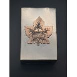 1905 Hallmarked Silver Match Box Holder with a hand engraved Canadian Regiment badge.