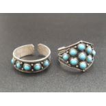 Two Silver and Turquoise rings. Size O and R. 4g total weight.