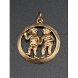 9K Yellow Gold Gemini Zodiac Pendant. 1.8g