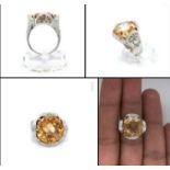 9k white gold flower petal citrine solitaire ring, weight 12.18g and size P