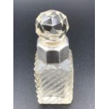 19th century cut glass scent bottle having hallmarked silver collar with crystal globe faceted