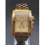 Oskar Emil 23K Gold Plated Gents Dress Watch. Seven Diamonds on Gold Dial. Tank-Style. In working