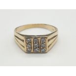 14K Yellow Gold Nine-Stone Diamond Signet Ring. 0.45 Carat. 7.1g. Size Z + 1.