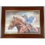 Nashwan ridden by Jockey Willie Carson. Oil on Canvas by P.Magee. Stunning painting showing Willie