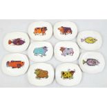 Ten Retro Beefeater (4) and Aquarius (6) Dinner Plates. Made by Washington Pottery and English