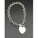 Tiffany style Silver link Bracelet with Heart Pendant. 17cm. 18.25g