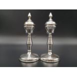 A Pair of Vintage Silver Small Candlestick Holders with Tops. Birmingham 1979 Hallmark. Very Good