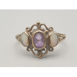 9k Yellow Gold Amethyst and Moonstone Ring, Size - N1/2. 1.95g