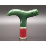 20th century Russian nephrite jade silver enamel gilt rare parasol cane handle . 141.6gms