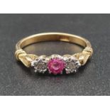 18k Gold Vintage Burmese Ruby and Diamond Ring. Size M. 2.84g