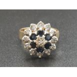 9K Yellow Gold Sapphire and Diamond Cluster Ring. Size N. 4.21g