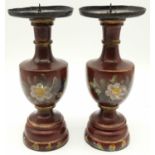 Pair of Converted Vintage Wood Candle Holders. Floral decoration - 18cm tall