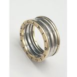 14K Yellow and White Gold Bvlgari-Style Ring. 6.8g. Size P