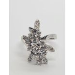 18k white gold French diamond cluster ring with over 1ct quality diamonds, weight 5.2g and size J1/2