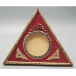 Russian 20th century 14k gold enamel diamond miniature triangular frame. 107.3gms each side 9cms.