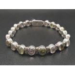Silver Pink and Green Stone Bracelet. 18cm. 21g