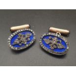 Russian 14k gold with blue enamel diamond and sapphire cufflinks. 17.8gms.