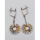 Sterling Silver and Multi-Colour Marquise cut Sapphire Earrings in a presentation box. 5g